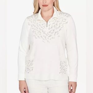 Alfred Dunner Vienna White Top Metallic Embellished 
Knit Top Large NWT